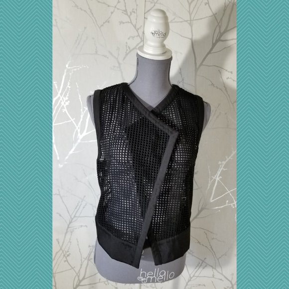 Armani Exchange Black Open Front Mesh Vest - Picture 5 of 6
